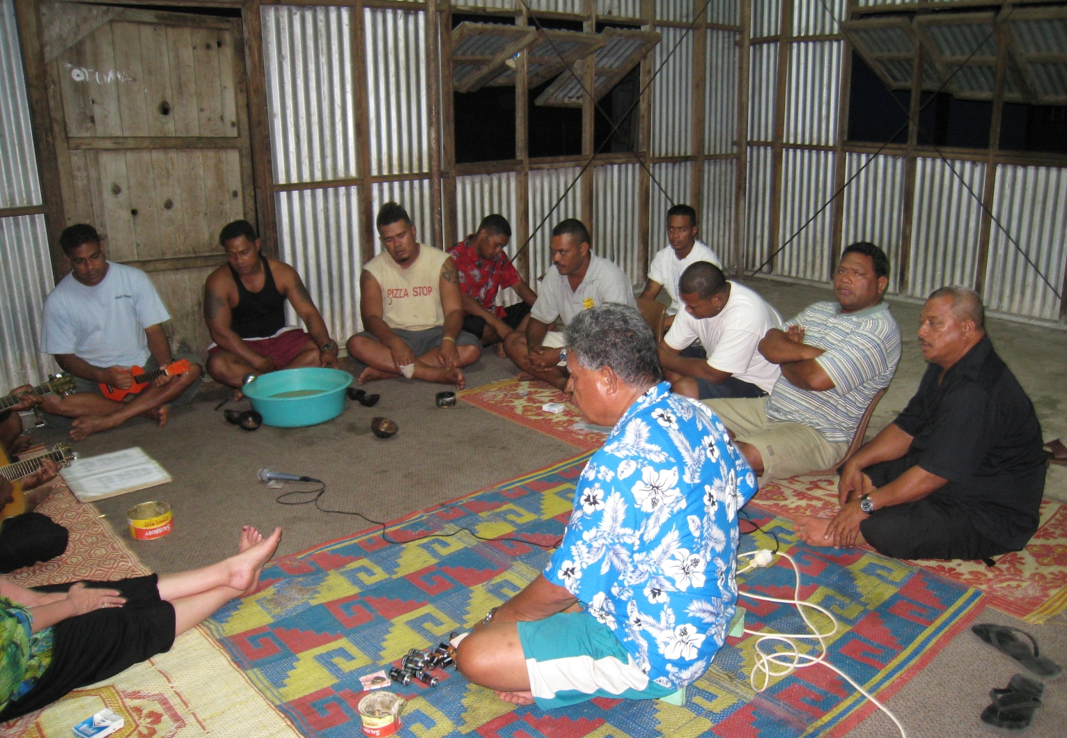 Trying to get the tape recorder working at the Kava Ceremony